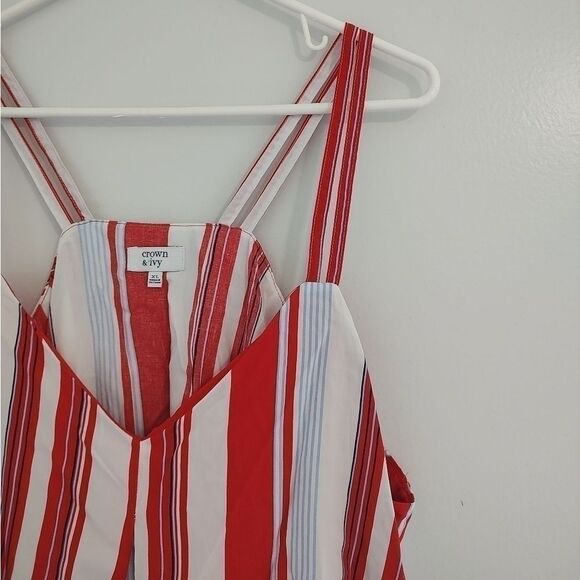 Crown & Ivy Women's Size XL Double Later Red White Blue Striped Blouse Tank Top - Picture 5 of 8